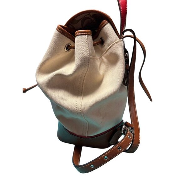 Coach Vtg Beige Canvas Backpack w Blue, Brown, & Red Leather Accents - Picture 5 of 9